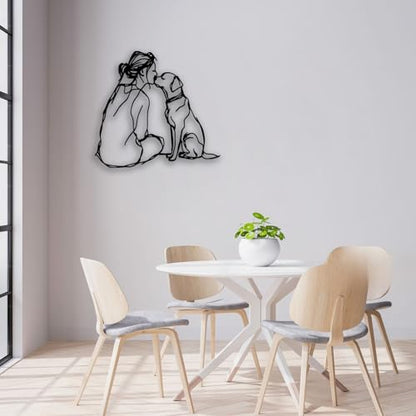 Woman Dog Metal Wall Decor - Pet Lover Room Decor Wall Art Home Decor for Living Room, Bedroom, Dining Room, Bathroom, Office, Pet Shop (Black)