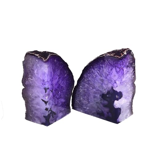 AMOYSTONE Purple Agate Bookends Book Stoppers for Living Room Shelves - color: Purple, size: 6-7 Pounds