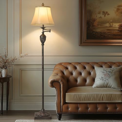 Traditional Floor Lamp with 350° Swing Arm,Including Bulb,Antique Black - color: Antique black -14