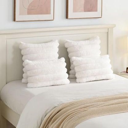 FUTEI Pack of 2 Faux Rabbit Fur Throw Pillow Covers 16x16 Inch, Cream White - color: Cream White, size: 16" x 16" (Pack of 2)