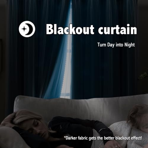 indistar Home Blackout Curtains Double Layer Solid Sheer Grommet Top Window Curtain Panel Pair, 35Wx63L,Sky Blue - color: Sky Blue, size: 35"W x 63"L (Pack of 2)
