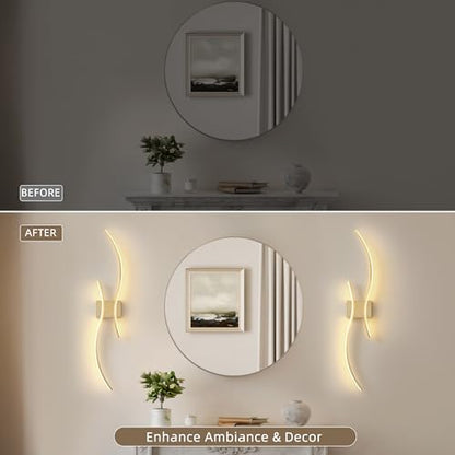 Wireless Wall Sconces Set of Two, Dimmable, 3CCT, Up to 65H Runtime - color: Brushed Brass, size: 23.6 inches (2 Pack)