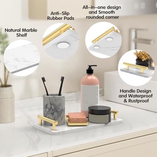 XZHXFX Marble Bathroom Tray with Gold Handles,Small, - color: Gold, size: 10.6" x 4.7" x 2"