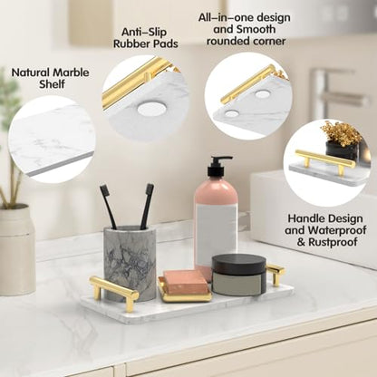 XZHXFX Marble Bathroom Tray with Gold Handles,Small, - color: Gold, size: 10.6" x 4.7" x 2"