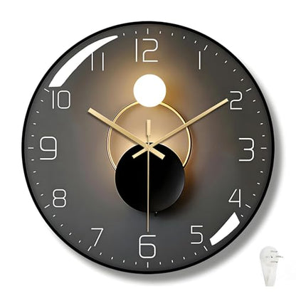 Wall Clock, 12 Inch Modern Wall Clock, Silent Non-Ticking Quartz Clock, Art Deco Clock with Large Numerals for Living Room, Bedroom, Classroom, Office (Black)