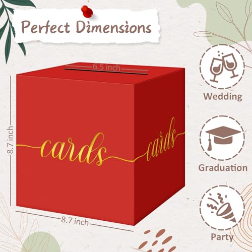 QIKSION Elegant Red Graduation Card Box, Gold Foil Gift Card Box for Party - color: Z02 Red and Gold Foil