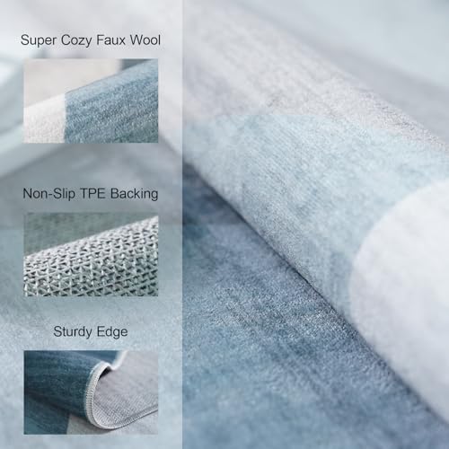 5x7 Washable Area Rug for Living Room - Non-Slip Geometric Rugs Blue Grey - color: Blue/Grey, size: 5' x 7' (Rectangular)