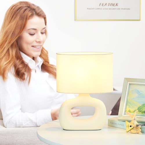 LACIO Cream Small Table Lamp for Living Room as Bedside Table Lamp for Bedroom,Modern Ceramic Kids Night Table Lamp,8.66×4.53×H11.81IN,Bulb Excluded,Milk Curry (Cream) - color: Milk Curry (Cream)