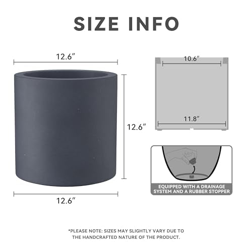 Kante Accent Round Cylinder Charcoal Concrete Planter 12.6" Tall, Outdoor - color: Charcoal, size: 12.6" Dia