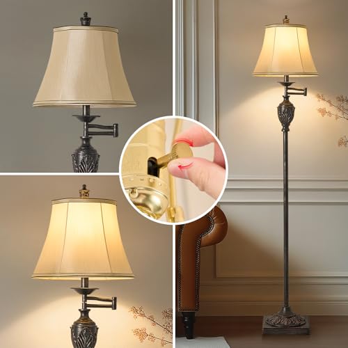 Traditional Floor Lamp with 350° Swing Arm,Including Bulb,Antique Black - color: Antique black -14