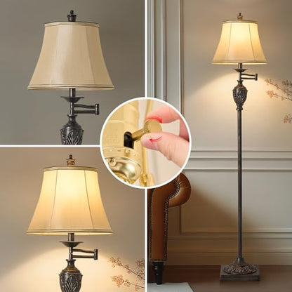 Traditional Floor Lamp with 350° Swing Arm,Including Bulb,Antique Black - color: Antique black -14