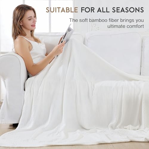 AmyHomie Cooling Waffle Blanket King Size, 100% Rayon Derived from Bamboo - color: White, size: King (108"x90")
