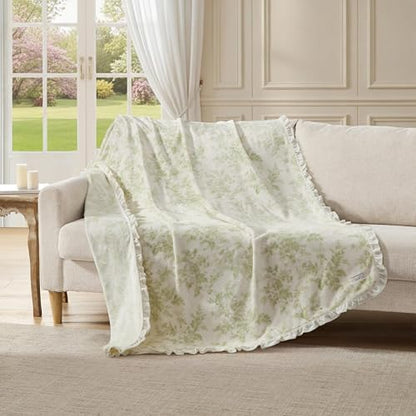 Laura Ashley - Soft Throw Blanket, Lightweight, for Bed & Couch, 50 x 70 - color: Annalise Green