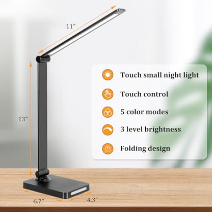 LED Desk Lamp with USB Ports,Touch Desk Lamps for Home Office with 5 Modes - color: Black