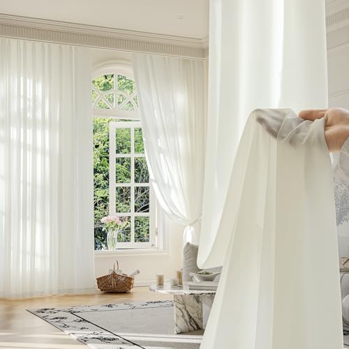 FMFUNCTEX Cream Sheer Curtains, 84 Inch, Rod Pocket, 2 Panels for Bedroom - color: Warm Cream, size: 52"W x 84"L (Pack of 2)