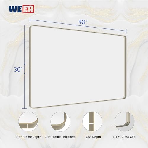 WEER Bathroom Vanity Mirror Brushed Nickel 48X30 Inch - color: Brushed Nickel, size: 48"L x 30"W