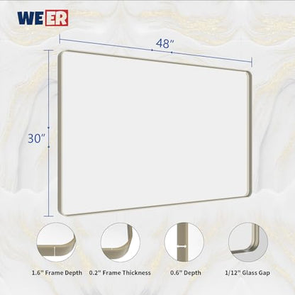 WEER Bathroom Vanity Mirror Brushed Nickel 48X30 Inch - color: Brushed Nickel, size: 48"L x 30"W