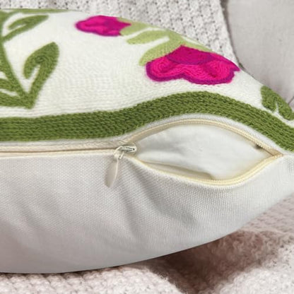 Alysheer Floral Embroidered Throw Pillow Cover 18"x 18" Set of 2, Hot Pink - color: Hot Pink, size: 18" x 18" (Pack of 2)