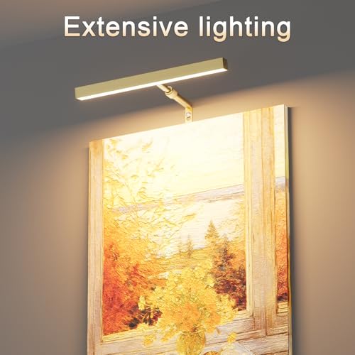 4W Plug in Picture Light for Paintings with Remote Control, 12" LED Art Display Lighting for Gallery, Dartboard, Artwork, Gold Wall Mounted Picture Frame Light - color: Gold, size: 12 inch