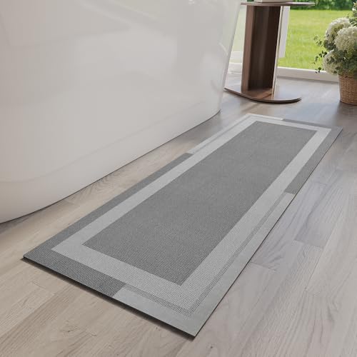 YDKGL Non Slip Bath Mat Long Ultra Thin Bathroom Rugs Runner Fit Under Door - color: A- Light Gray, size: 17" x 47" (Rectangular)