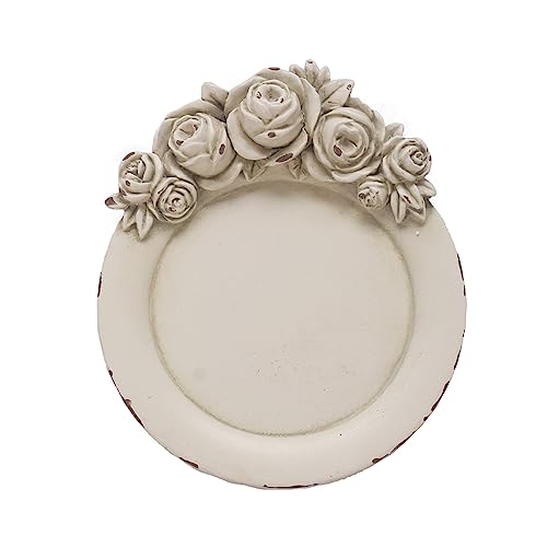 S-MANTIS Vintage Tray Antique Trinket Dish, Round Small, Rings Earrings Holder with Sophisticated 3D Floral Decoration, Mini Storage Organizer, Gift, Aesthetic Room Decor (Distressed White Flower) - color: Distressed White Flower