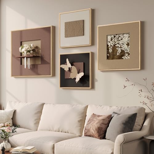 Large 3D Textured Neutral Butterfly Wall Art for Living Room, Set of 4 - color: Brown-A, size: 28x28" + (20x20") x2ps +24x24"