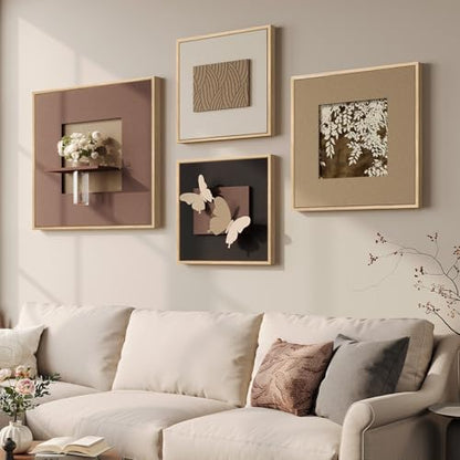 Large 3D Textured Neutral Butterfly Wall Art for Living Room, Set of 4 - color: Brown-A, size: 28x28" + (20x20") x2ps +24x24"
