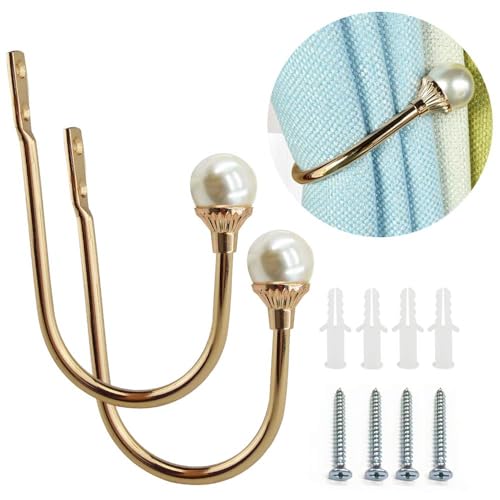 COCIVIVRE 4 Pack Curtain Holdbacks Wall Mounted Curtain Tiebacks Hooks - color: Gold, size: 4 Pack
