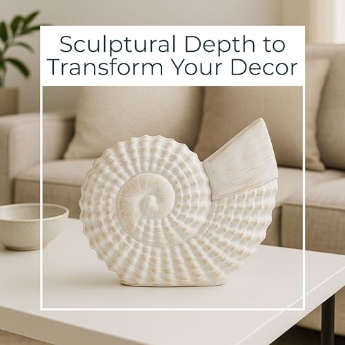 Coastal Seashell Decorative Figurine – Handcrafted Polyresin Nautical Decor Sculpture – Figurines & Sculptures Home Decor for Office, Bedroom & Living Room – 7", Whitewash
