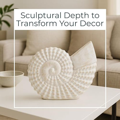 Coastal Seashell Decorative Figurine – Handcrafted Polyresin Nautical Decor Sculpture – Figurines & Sculptures Home Decor for Office, Bedroom & Living Room – 7", Whitewash