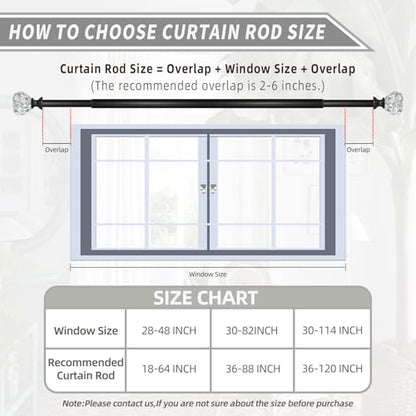 Black Double Curtain Rod 66-120 Inch Heavy Duty Foil Resin Finial - color: Matte Black, size: 66-120"
