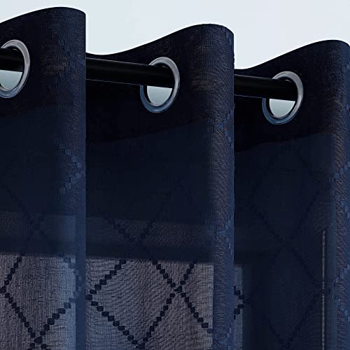 KOUFALL Navy Blue Curtains Drapes 84 Inch Length 2 Panels Set, Sheer Dark Blue Patterned Christmas Winter Curtains for Living Room Bedroom - color: Navy Blue, size: 52"W x 84"L (Pack of 2)