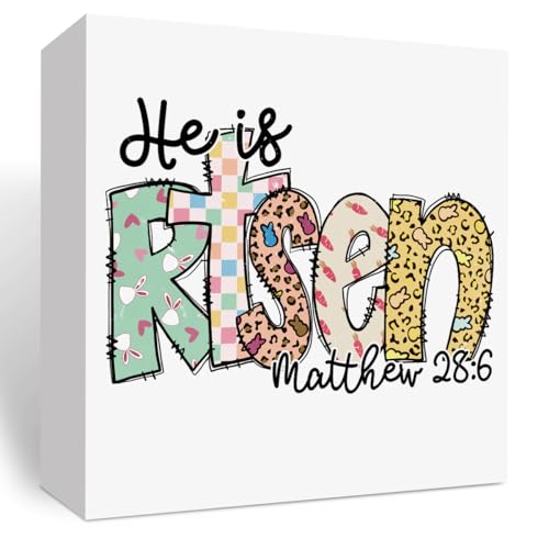 Christian Easter Decor, Easter Bible Verse Decor, Easter Jesus Decor, Easter Bunny Retro Cross Decor, Wooden Box Decor for Rustic Home Bedroom Living Room Table Shelf Office-He is Risen Matthew 28:6 - color: He is Risen Matthew 28:6