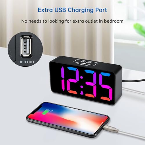 DreamSky Small Digital Alarm Clock for Bedroom, RGB Kids Alarm Clock Boys - color: Black Case Rgb Digits