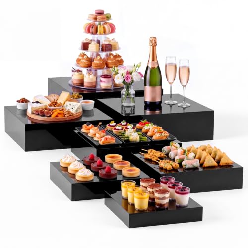 Leinuosen 7 Pcs Large Acrylic Buffet Risers, 8-14" Square, Black - color: Black, size: 8" to 14", style: Short Square