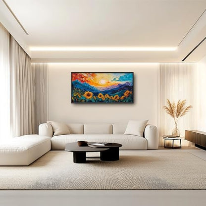 Trulave Large Starry Night Sunflowers Wall Art for Living Room 60''x30'' - color: Starry Night Sunflowers, size: 60"L x 30"W