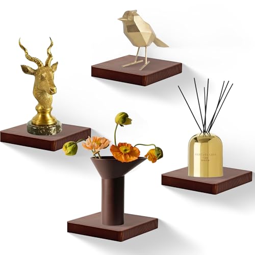 Small Floating Shelves for Wall Set of 4, 6 Inch Square Shelves,Dark Walnut - color: Dark Walnut, size: 6 Inch-4 Pcs