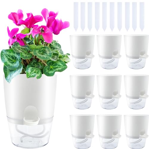 Haawooky 10 Pack Clear Self Watering Planters,4.1Inch Wicking Flower Pots,Plastic African Violet Pots with Watering Bottle Modern Decorative Planter for House Plants,Herbs,Indoor Plants