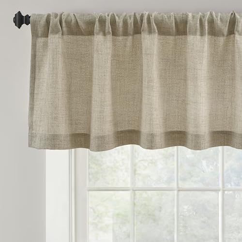 DriftAway Linen Textured Curtain Valances for Windows Light Filtering 3 Inch Rod Pocket Farmhouse Country Rustic Kitchen Valances for Bedroom Living Room Bathroom 18 inch Length Khaki - color: *Khaki, size: 52"W x 18"L (Pack of 1)