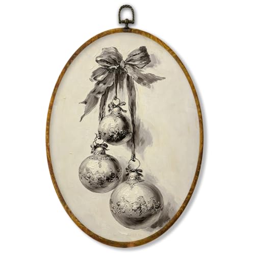 XPH Vintage Christmas Bauble Ball Oval Wall Art Framed 8.6x11.4 Inch - color: Christmas52