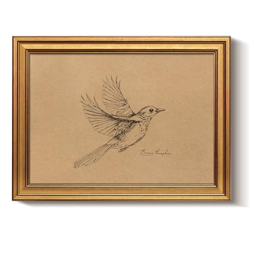 Bzstyleart Vintage Wall Art Decor, Vintage Gold Framed Wall Art, Sketch Painting Picture, Room Decor Aesthetic, Canvas Travel Prints for Apartment Decor Kitchen Office, Georgia Bird 12L x 16W - color: Georgia bird, size: 16"L x 12"W