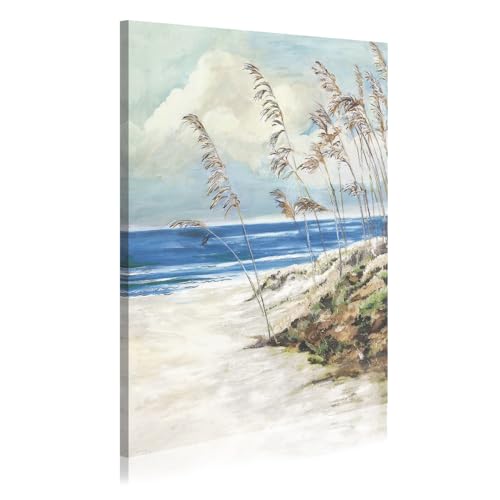Beach Coastal Abstract Wall Art: Blue Ocean Canvas Seaside Seaweed Relaxing Painting Picture Prints Modern Nature Botanical Artwork Watercolor Plant Seascape Minimalist for Farmhouse - color: Seagrass, size: 24"L x 18"W