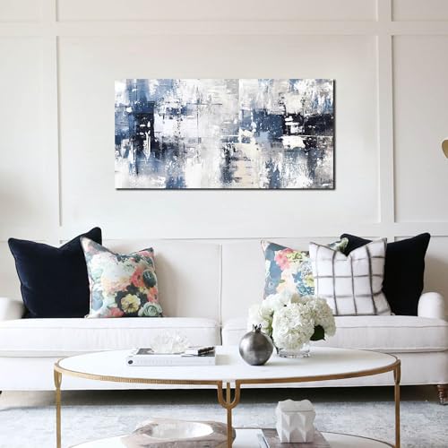 Prepeyssee White and Blue Abstract Canvas Wall Art for Living Room Bedroom Home Office Large Modern Grey Abstract Canvas Prints Picture Ready to Hang Size 20x40 - color: white, size: 20"L x 40"W