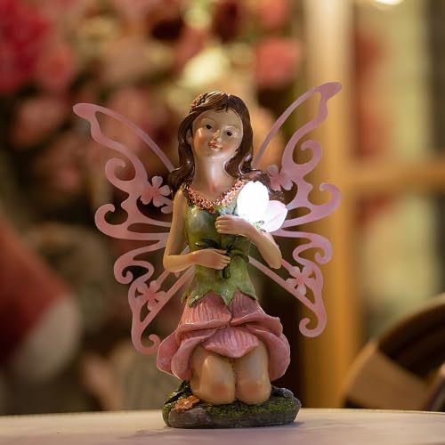 Suyorpe Solar Fairy Garden Statue Lights Outdoor Decor - Fairies Pink Flower Resin Waterproof Figurine for Patio Backyard Yard Lawn Decoration,Gift for Mom Grandma Wife - color: Love