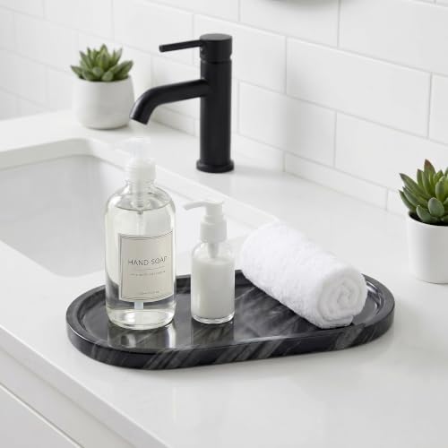 YKAJO Antique Wood Oval Marble Tray, 11.8x5.9 Vanity Perfume Organizer - color: Antique Wood, size: 11.8" x 5.9" x 0.6"