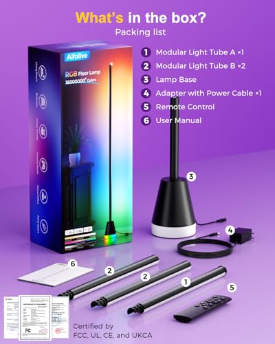 RGBIWC Corner Floor Lamp, Smart Ambient LED Light, Black