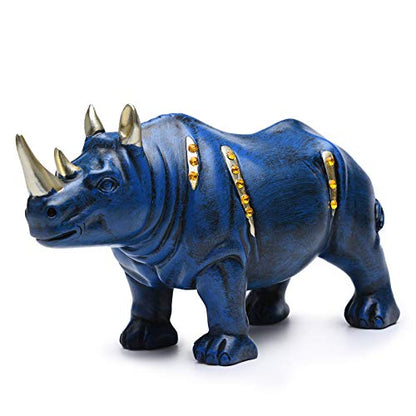 Resin Rhinoceros Statue, Wildlife Rino Animal Figurine, Blue, 6.3in(L) - size: 7.9" Length
