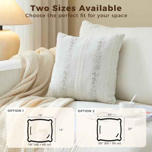 Pack of 2 Couch Throw Pillow Covers 20x20 Inch Neutral White Soft Decorative Cotton Pillow Covers Farmhouse Accent Cushion Covers for Boho Western Spring Coastal Decor Sofa Bed Living Room - color: Cream White, size: 20" x 20" (Pack of 2)