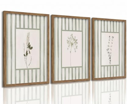 tgguytiy Sage Green Bathroom Wall Art Set of 3, Framed Botanical Prints - color: Striped Sagebrush, size: 16x12