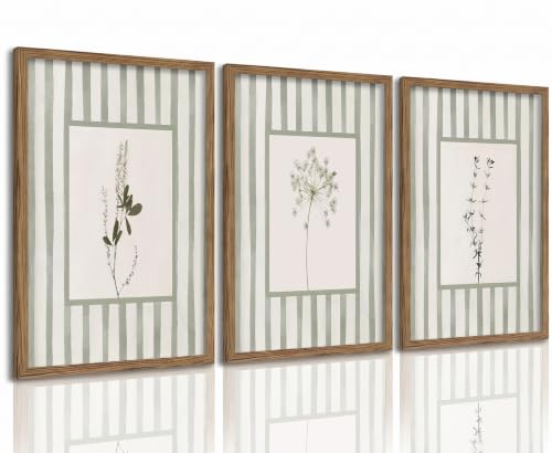 tgguytiy Sage Green Bathroom Wall Art Set of 3, Framed Botanical Prints - color: Striped Sagebrush, size: 16x12